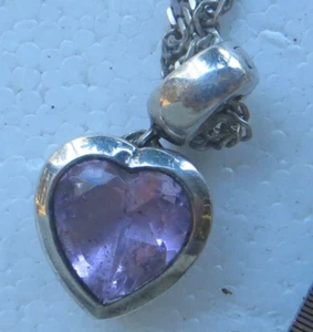 STERLING SILVER CHAIN WITH HEART PENDANT 12.8 GRAMS PINK STONE - Picture 1 of 5
