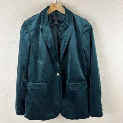 Blazer de terciopelo verde elegante de Adrienne Vittadini con bolsillos con solapa y botones dorados pequeños Foto 1 de 4