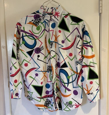 Esprit Sport Oversize Blouse Vintage Size Medium White with Colorful Print 1980s - Image 1 of 4