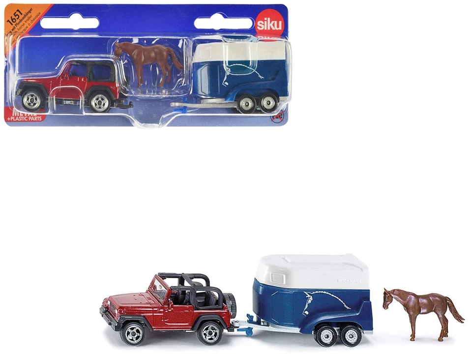 Jeep Red with Horse Trailer Blue and Horse Accessory Diecast Model by Siku - Image 1 of 4