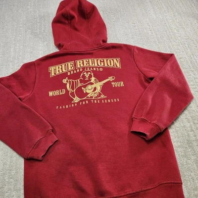 Sudadera con Capucha True Religion Juvenil Grande Cremallera Completa Roja Estilo Y2K Logo Grande Vellón  Foto 1 de 4
