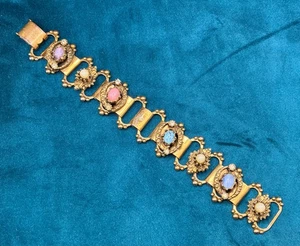 Vintage viktorianisch inspiriertes Armband goldfarbene Glassteine um 1950 7 Zoll LESEN - Bild 1 von 8