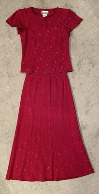 Sheri Martin NY 2 piezas Talla 10 Largo Rojo Estampado Manga Corta Top\Falda Floral C19 Foto 1 de 4