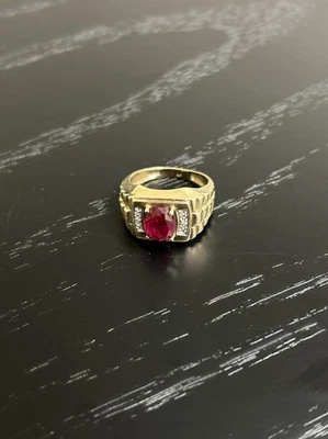 Anillo de oro 14K para hombre con piedra ovalada roja - talla 6,5 - 3,42 g - estilo vintage Foto 1 de 4