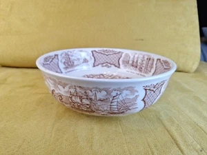 Alfred Meakin FAIR WINDS BROWN Ships & Flower 8" ROUND VEGETABLE BOWL - Picture 1 of 9
