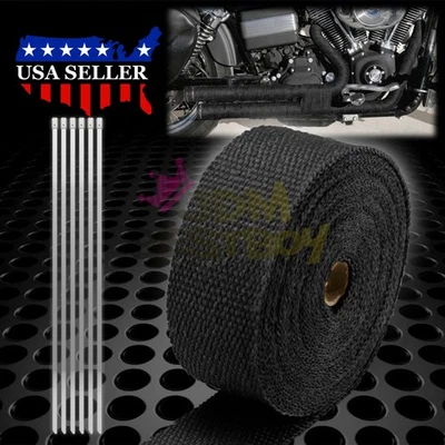 Tubo de escape negro aislamiento térmico envoltura térmica cabezal motocicleta 2" x 50' Foto 1 de 4