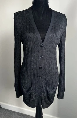 Cárdigan Ralph Lauren para mujer negro tejido con cable ligero bolsillos mediano Foto 1 de 4