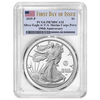 Pré-venda - 2025-P Proof $1 American Silver Eagle Marine Corps Privy PCGS - Imagem 1 de 3