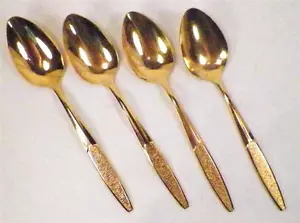 4 Lifetime Cutlery Rose Lake Teaspoons Gold Electroplate on Stainless Vintage - Picture 1 of 6