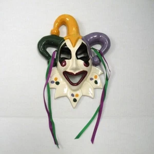 Vintage Joker Jester Signed Carol New Orleans Ceramic Vintage Wall Mask - Picture 1 of 4
