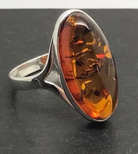 Cognac amber oval ring solid Sterling Silver, real Baltic amber. New. - Picture 1 of 12