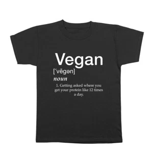 Vegan Defined By Protein Funny Foodie Vegetarian Definition Black Youth T-Shirt - Picture 1 of 3