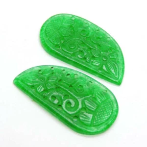 49.00 cts Natural Grass Green Filigree Carving Agate Gemstone 40x22x4mm Fancy  - Picture 1 of 3