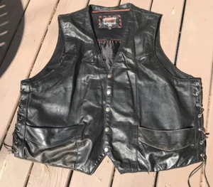 Interstate Leather Vest Men's Black Snap Down Lace Up Sides Moto Biker 4XL - Picture 1 of 12