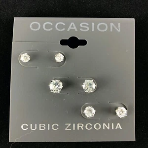 Kohl's Occasion Earrings 3 Pairs Cubic Zirconia 3/16" - 1/4" Silver-tone Studs - Picture 1 of 1