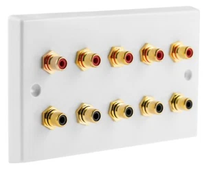 10 Post  RCA PHONO Wall Face Plate - Brushed Steel - NO SOLDERING REQUIRED - Picture 1 of 5