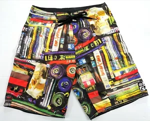 Rip Curl Skull DVD CD Mens Board Shorts Size 30 Horror Cult Classics - Picture 1 of 12