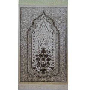 Alfombra de oración islámica de terciopelo de lujo Modefa | rosa de invierno - avellana y crema - Imagen 1 de 8
