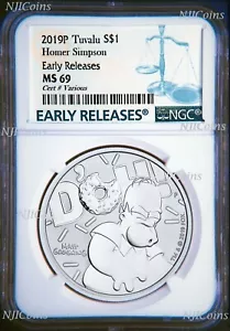 2019 Homer Simpson $1 1oz .9999 Silver COIN NGC MS69 ER - Picture 1 of 2