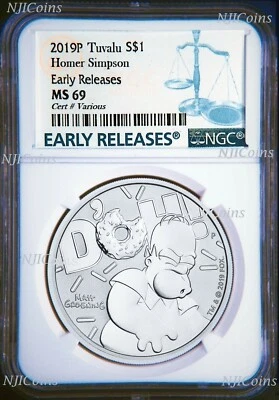 2019 Homer Simpson $1 1oz .9999 Silver COIN NGC MS69 ER  - Image 1 of 2