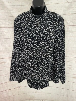 Notations Women's Black with Gray Pattern Zip Up Jacket Blazer Size 1X - Image 1 of 4
