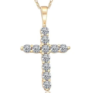 1/2ct Yellow Gold Diamond Cross Pendant 14K Necklace (3/4 inch tall) - Picture 1 of 5