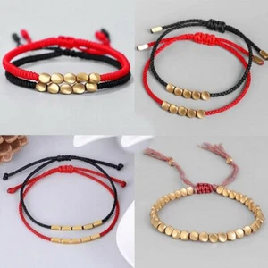 Ethnic Tibetan Buddhist Copper Bead Braided Red Rope Bracelet Women Men Handmade - Picture 1 of 17