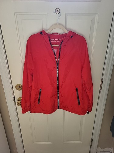 MICHAEL KORS Giacca a vento con cappuccio e zip intera leggera cappotto rosso Large