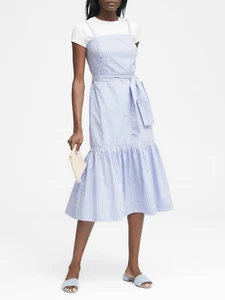 Banana Republic gestreiftes Super-Stretch-Midikleid mit abnehmbaren Trägern 12P, neu mit Etikett - Bild 1 von 12