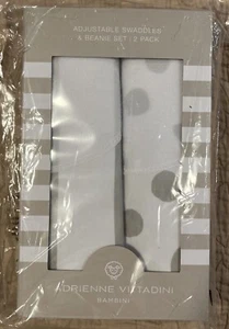 Adrienne Vittadini Bambini Adjustable Swaddle & Headband Set NIB Polka Dots Gray - Picture 1 of 4