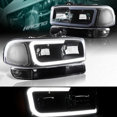 FAROS LED DRL NEGROS + PARACHOQUES CON REFLECTOR TRANSPARENTE AJUSTE 00-06 GMC YUKON XL1500/2500 Foto 1 de 4