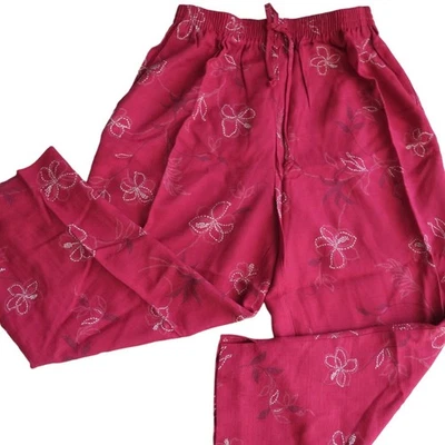 Vintage Womens Floral Print Pull-On Pants Size 12 Elastic Waist Pockets Rayon US - Image 1 of 4