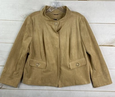 Chaqueta Chico's Talla 1 M 8/10 Bronceado Blazer Moto Snap Frontal Imitación Gamuza Elastizada Forrada Foto 1 de 4