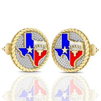 VVS1/D Moissanite Texas State Flag Lone Star Map Longhorns Earrings Studs 24mm - Image 1 of 2