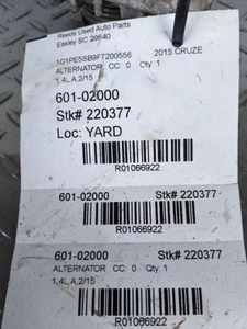 Alternator VIN P 4th Digit Limited Fits 12-16 CRUZE 1066922 - Picture 1 of 12