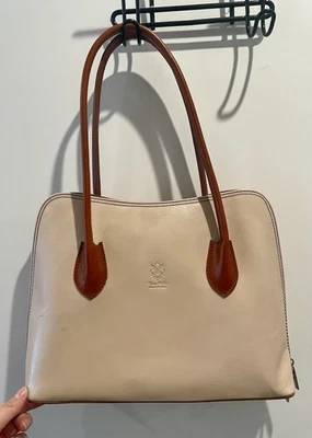 Vera Pelle Genuine Italian Leather Handbag Brown And Beige, Made In Italy - Image 1 of 4