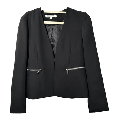 Blazer corto Elizabeth & James para mujer negro con cremallera bolsillo frontal abierto talla S Foto 1 de 4