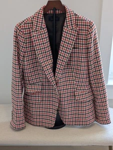 Talbots Houndstooth Blazer Wool Blend Cream Pink Orange Brown Size 12 - Picture 1 of 8