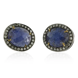 Pendientes vintage de diamantes de tanzanita joyería de oro de plata de ley 925 - Imagen 1 de 6