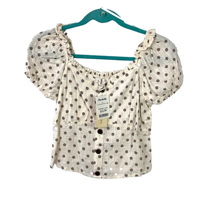 Blusa Camisa Monteau Los Angeles Marrón Pinup Lunares Manga Abullonada Mediana Nueva con Etiquetas Foto 1 de 4