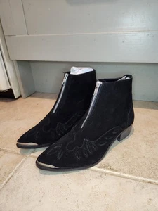 ASOS Suede Black Faux Leather Cowboy Style Ankle Boots UK 5 Small fit - Picture 1 of 9