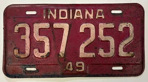 Placa de matrícula original Indiana 1949 vintage 357-252 - Imagen 1 de 2