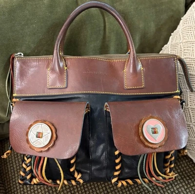 Dooney Bourke Black Brown Bolero Artisan Satchel Tote Country Western Cowboy - Image 1 of 4