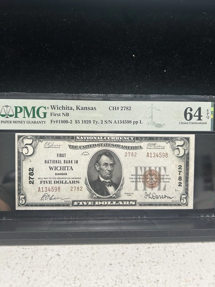 SASA 1929 $5 Wichita Kansas First National Bank FRBN Pmg Uncirculated 64 Epq - Image 1 of 2