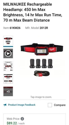 Milwaukee REDLITHIUM 2111-21 LED Rechargeable Hard Hat Headlamp - Red - Image 1 of 3