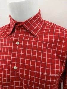 PAUL FREDRICK Red White Cross Check Pattern Dress Shirt Mens Size 15.5-32 - Picture 1 of 4