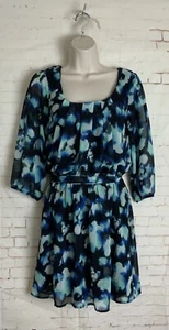 Three Pink Hearts Womens Blue Black Tie Waist 3/4 Sleeve Dress Size S - Picture 1 of 3