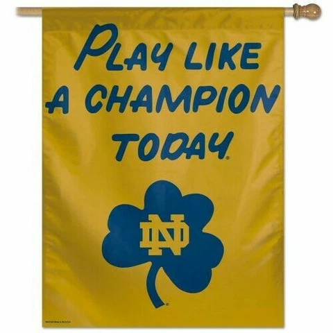 NOTRE DAME FIGHTING IRISH PLAY LIKE A CHAMPION TODAY 28"X40" HOUSE FLAG BANNER Cover