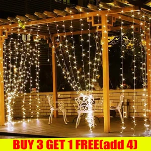 Solar Curtain Fairy String Lights Hanging Gazebo Patio Garden Waterfall Lights - Picture 1 of 33