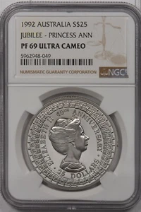 Australia 1992 25 Dollar NGC Proof 69UC Silver Jubilee-Princess Ann NG1502 combi - Picture 1 of 2